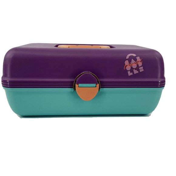 Vintage Caboodles Make Up Travel Case Organizer Purple Mint & Pink Trays 2602 - Picture 1 of 11